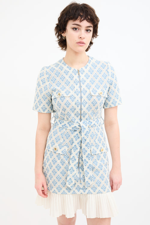 Sandro Blue 
Cream Kalya Belted Dress