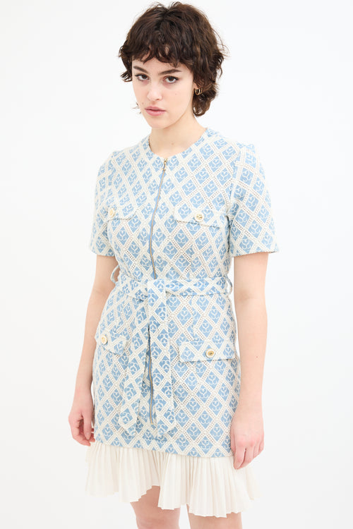 Sandro Blue 
Cream Kalya Belted Dress