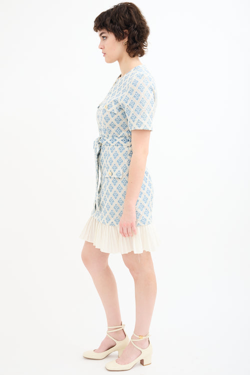 Sandro Blue 
Cream Kalya Belted Dress