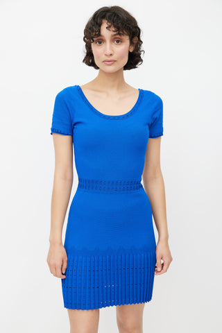 Sandro Blue Knit Eyelet Dress