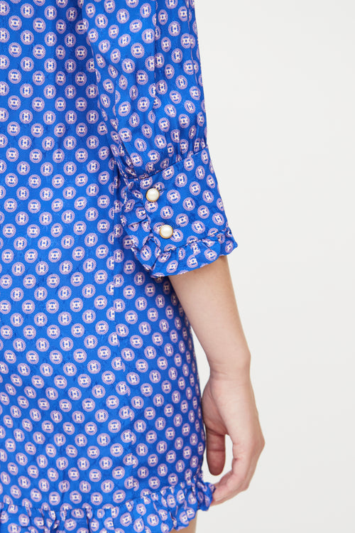 Sandro Blue Ruffle 
Pattern Shirt Dress