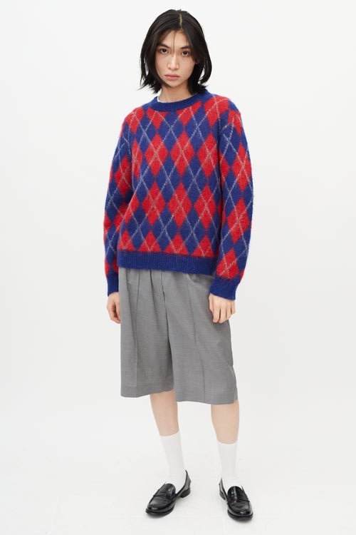 Sandro Blue 
Red Argyle Knit Sweater