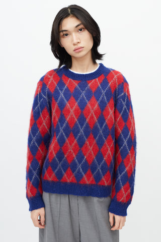 Sandro Blue 
Red Argyle Knit Sweater