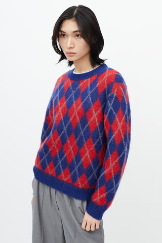 Sandro Blue 
Red Argyle Knit Sweater