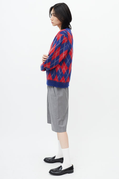 Sandro Blue 
Red Argyle Knit Sweater