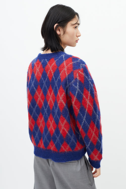 Sandro Blue 
Red Argyle Knit Sweater