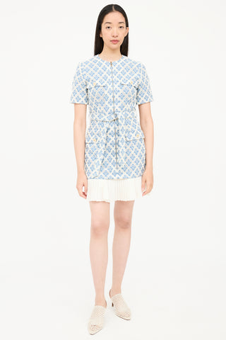 Sandro Monogram Embroidered Belted Dress