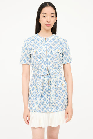 Sandro Monogram Embroidered Belted Dress