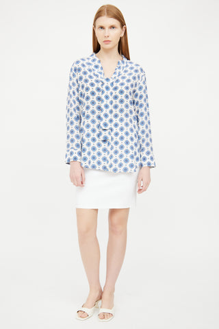 Sandro White 
Blue Paneled Blouse