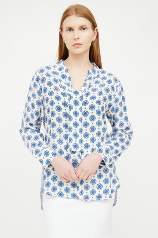 Sandro White 
Blue Paneled Blouse