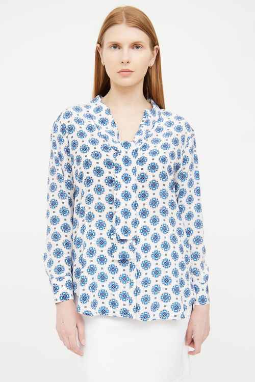 Sandro White 
Blue Paneled Blouse