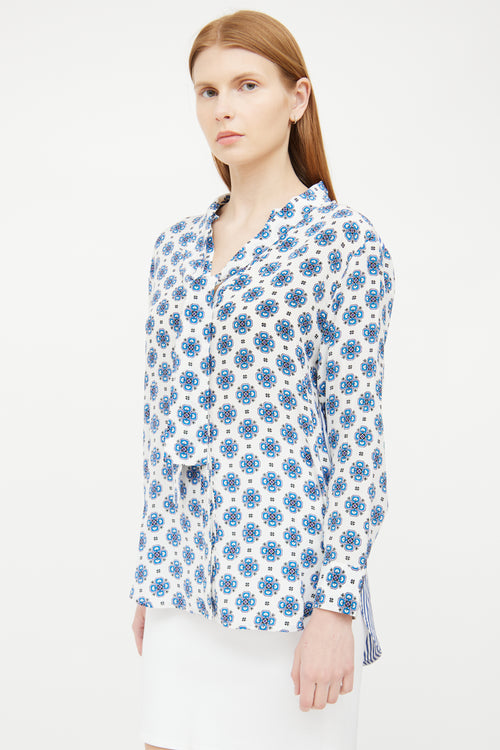 Sandro White 
Blue Paneled Blouse