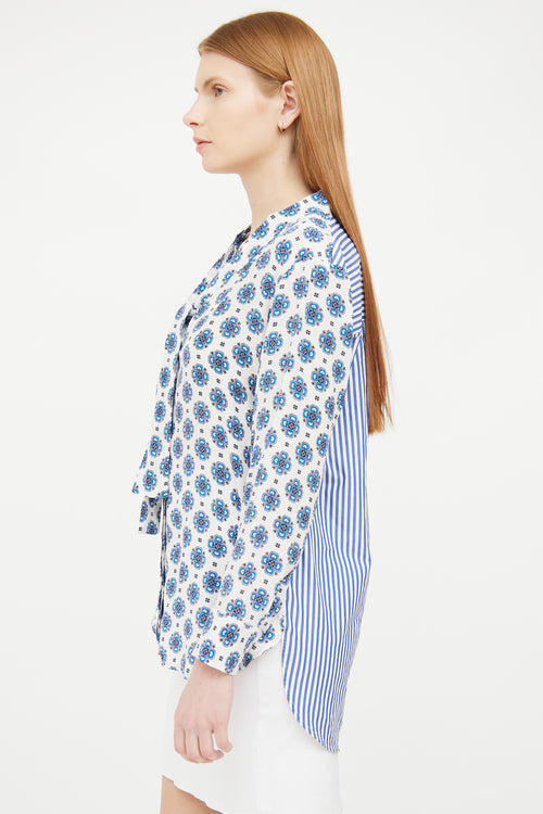 Sandro White 
Blue Paneled Blouse