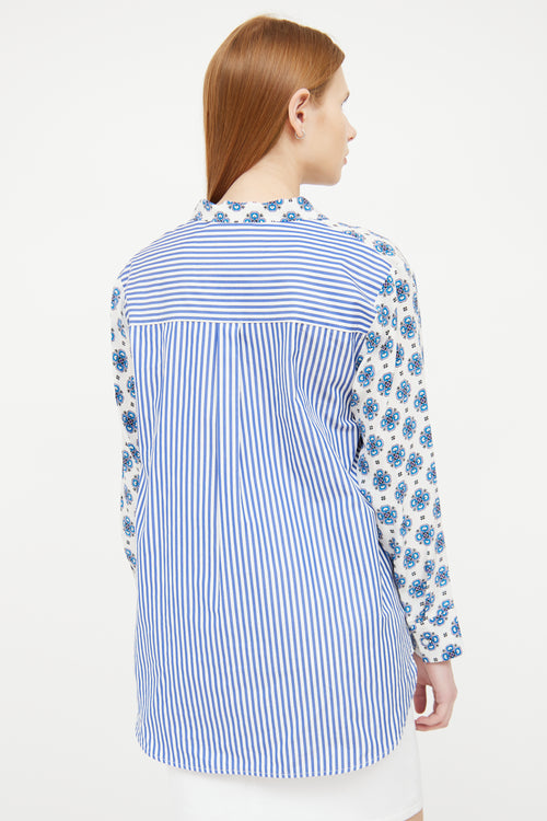 Sandro White 
Blue Paneled Blouse