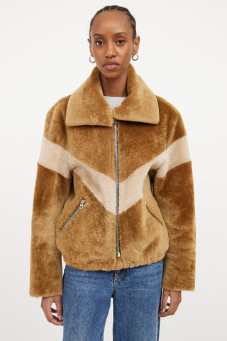 Brown Striped Shearling Jacket