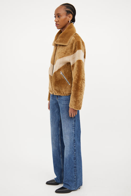 Brown Striped Shearling Jacket