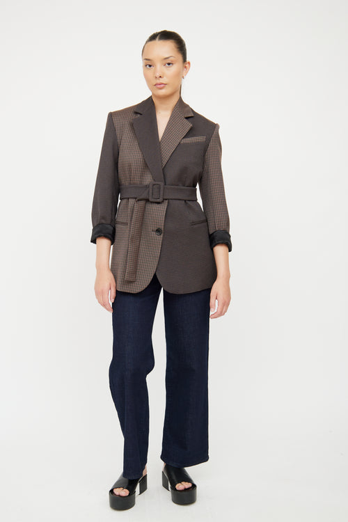 Sandro Brown 
Multi Check Oversized Belted Blazer