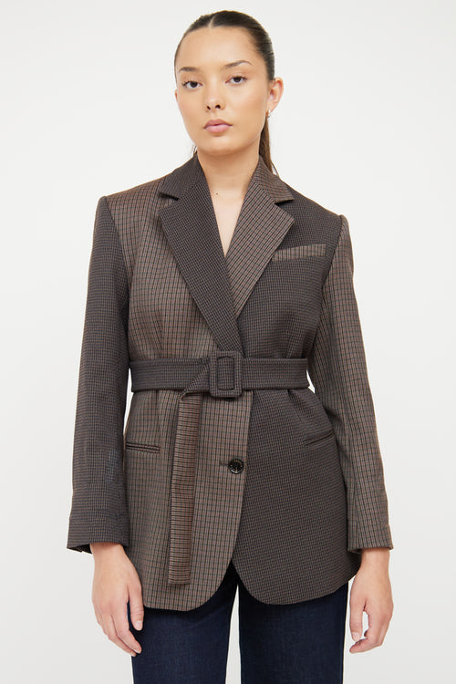 Sandro Brown 
Multi Check Oversized Belted Blazer