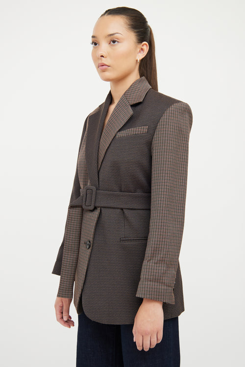 Sandro Brown 
Multi Check Oversized Belted Blazer