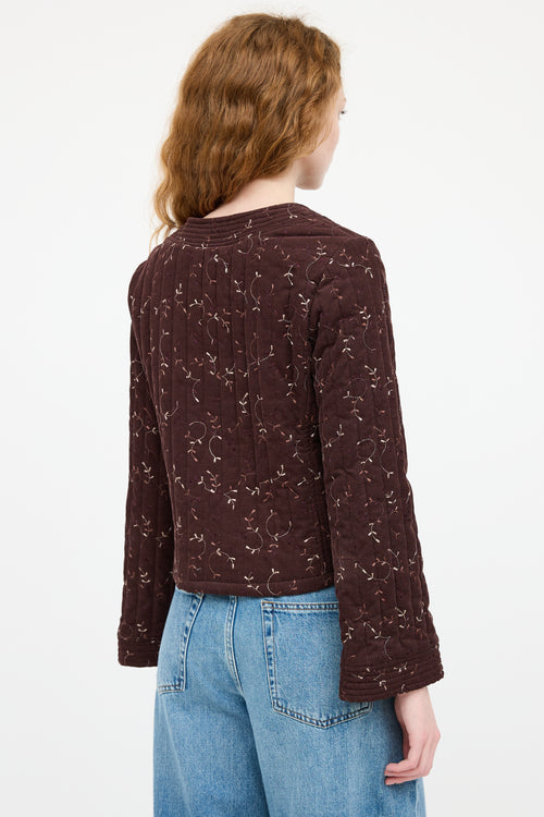 Sandro Brown Corduroy Wrap Floral Jacket