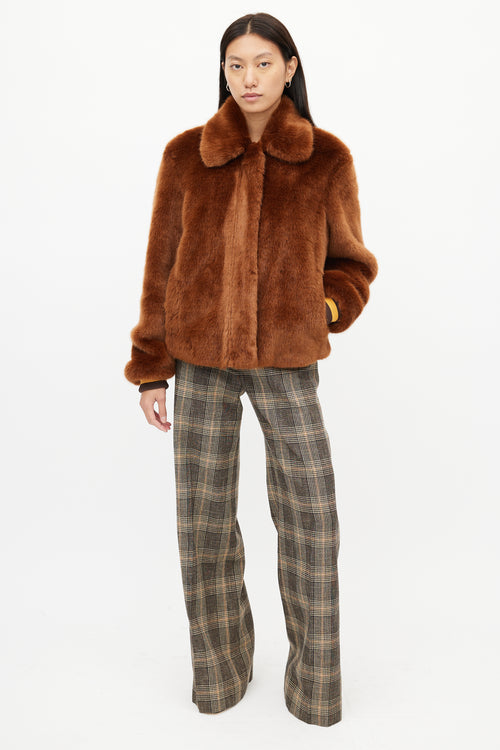 Sandro Brown Faux Fur Zip Jacket