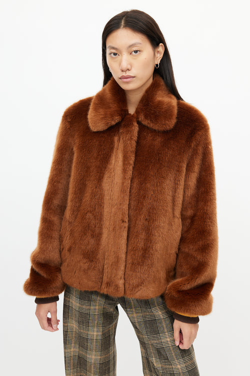 Sandro Brown Faux Fur Zip Jacket