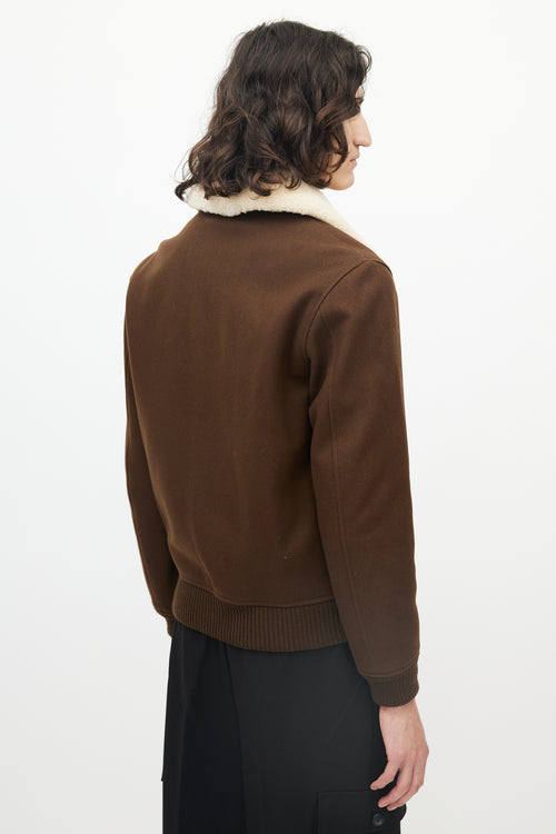 Sandro Brown Wool Shearling Collar Bomber Jacket