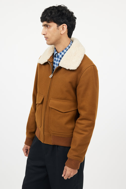 Sandro Brown Wool Shearling Collar Jacket