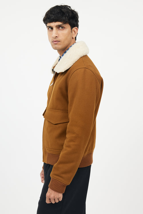 Sandro Brown Wool Shearling Collar Jacket