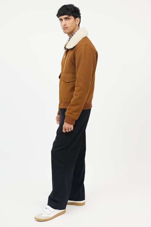 Sandro Brown Wool Shearling Collar Jacket