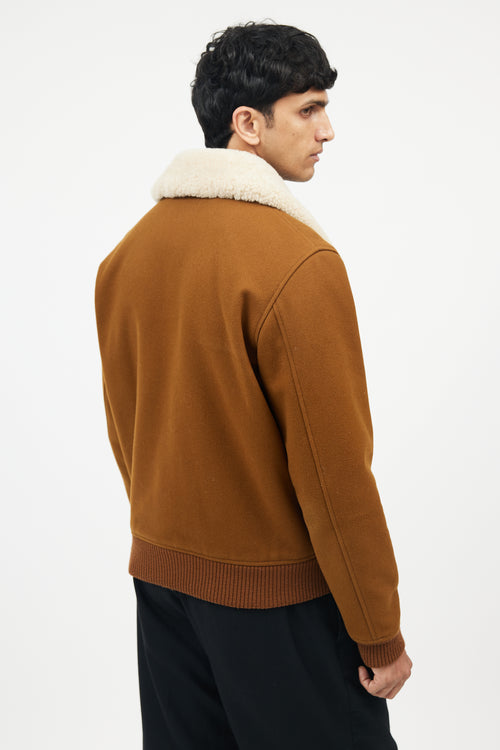 Sandro Brown Wool Shearling Collar Jacket