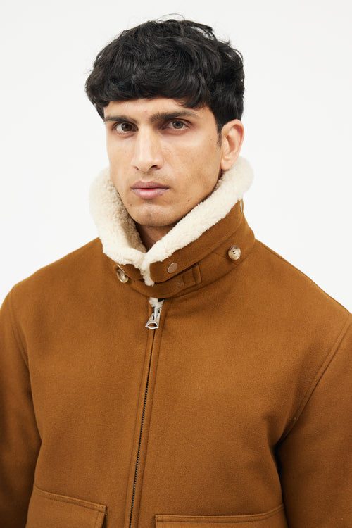 Sandro Brown Wool Shearling Collar Jacket