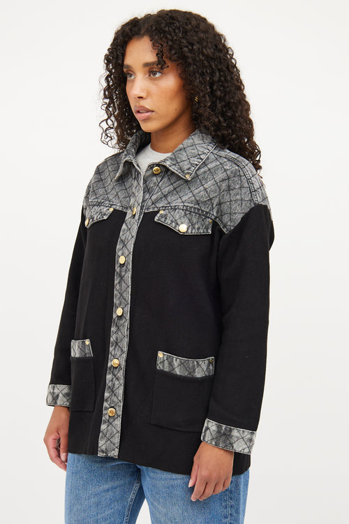 Sandro Black 
Grey Quilted Denim Shacket