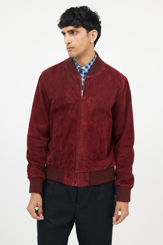 Sandro Burgundy Suede Bomber Jacket