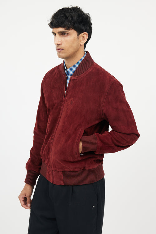 Sandro Burgundy Suede Bomber Jacket