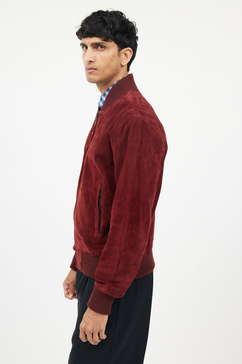 Sandro Burgundy Suede Bomber Jacket