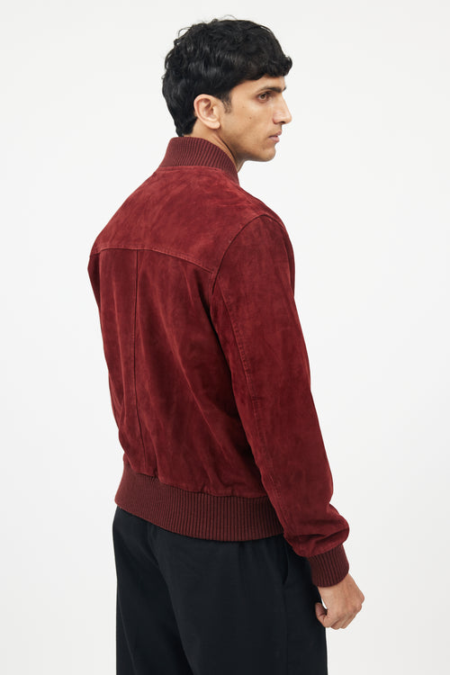 Sandro Burgundy Suede Bomber Jacket