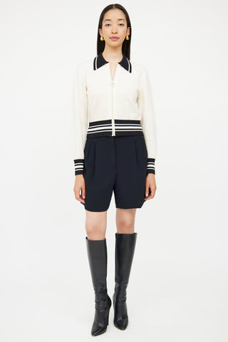 Sandro Cream 
Black Zip Cardigan