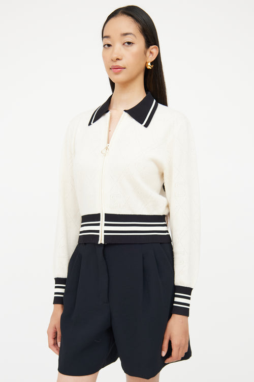 Sandro Cream 
Black Zip Cardigan