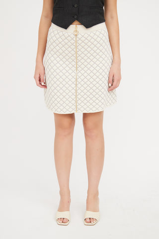 Sandro Cream 
Metallic Grey Quilted Knit Skirt