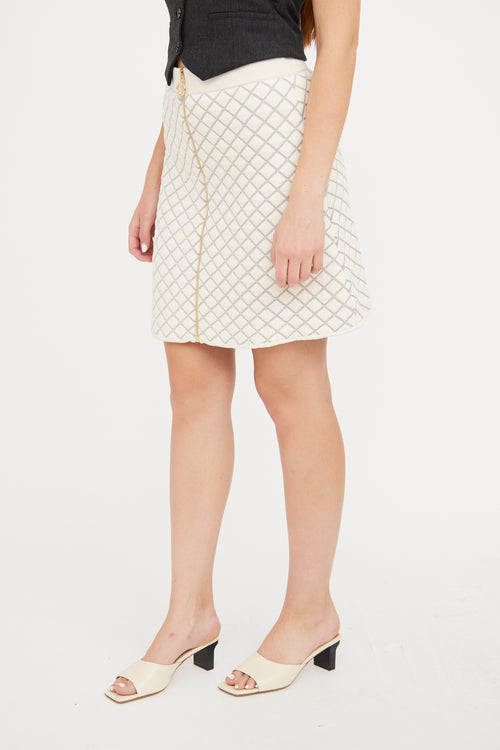  Cream 
Metallic Grey Quilted Knit Skirt