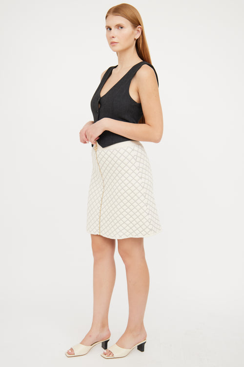  Cream 
Metallic Grey Quilted Knit Skirt