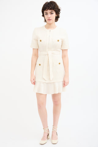 Sandro Cream Wool tweed Belted Dress