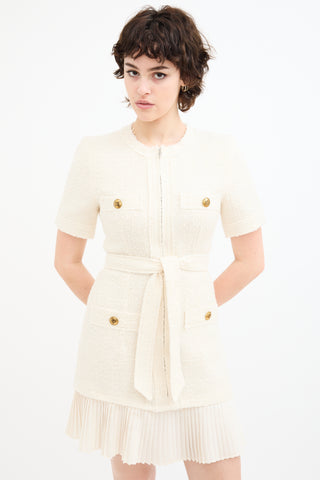 Sandro Cream Wool tweed Belted Dress