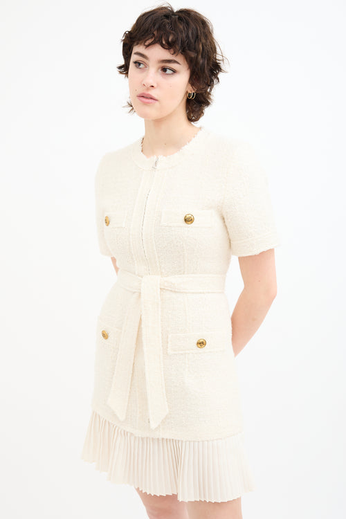 Sandro Cream Wool tweed Belted Dress