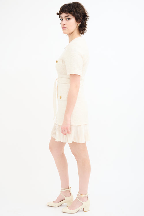 Sandro Cream Wool tweed Belted Dress