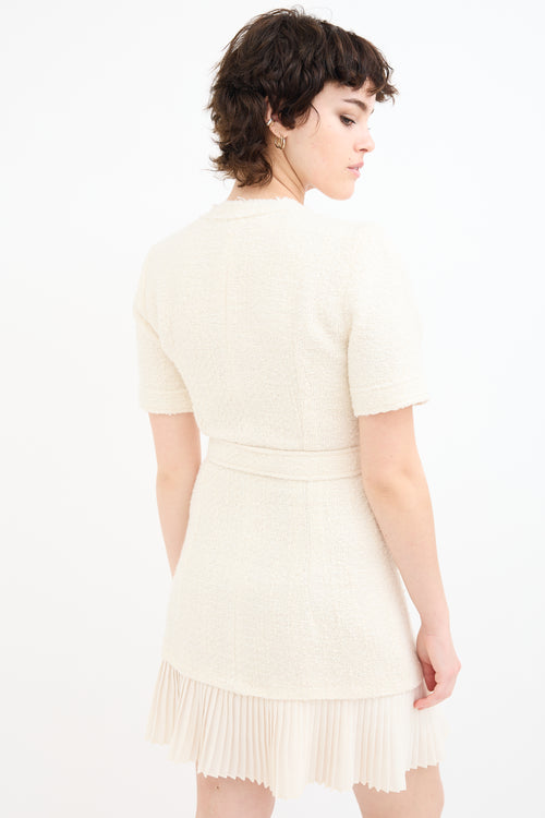 Sandro Cream Wool tweed Belted Dress