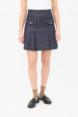 Sandro Dark Wash Denim Pleated Skirt