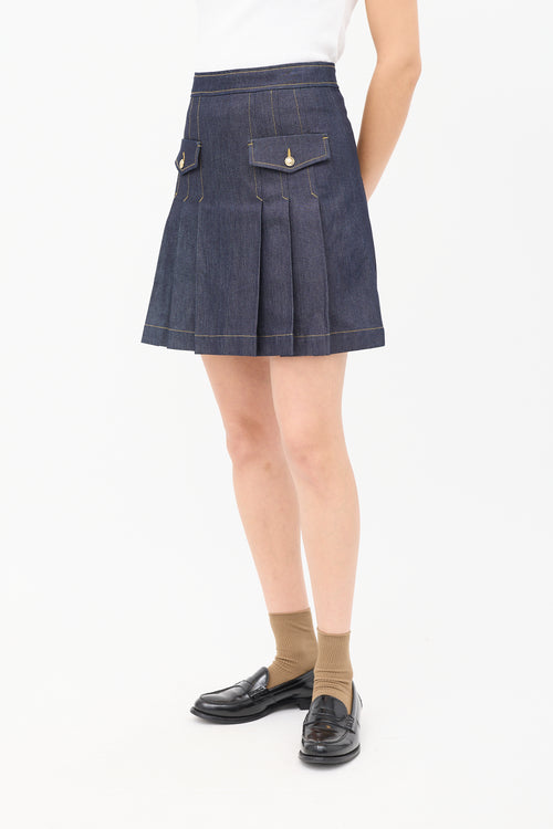 Sandro Dark Wash Denim Pleated Skirt