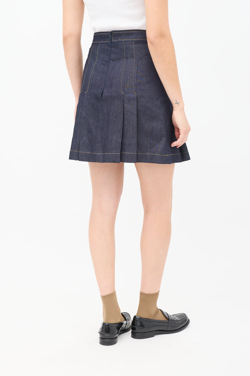 Sandro Dark Wash Denim Pleated Skirt